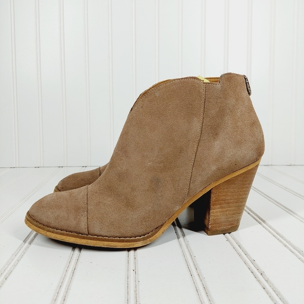 Susina Blakely Tan Brown Suede Leather Slip On Size Zip Heeled Ankle Boots I452